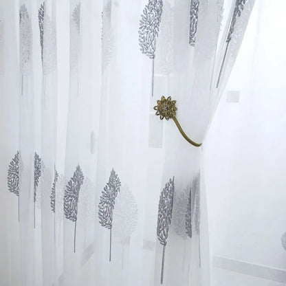 White Sheer Tulle Curtains - Modern Embroidered Translucent Window Drapes for Living Room  Bedroom - ZOOMNSTORE