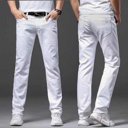 Mens White Stretch Slim Fit Jeans - Casual Business Denim Trousers - ZOOMNSTORE