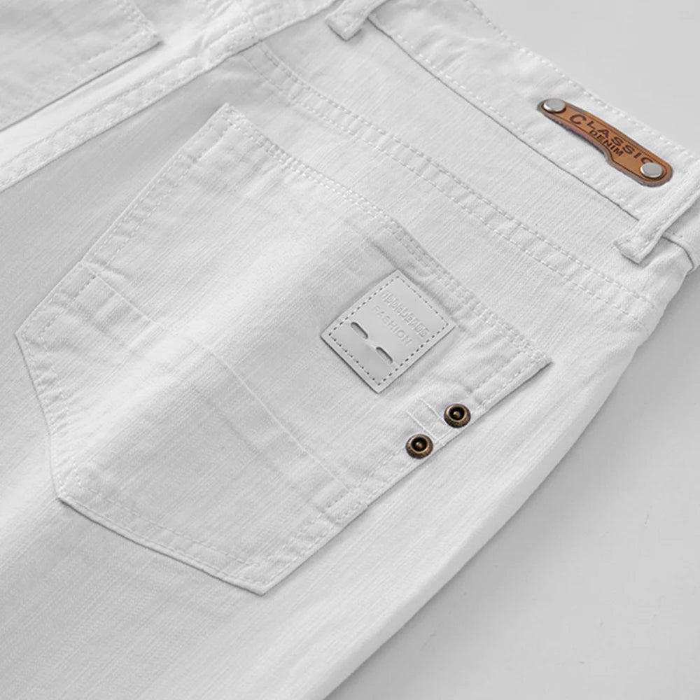 Mens White Stretch Slim Fit Jeans - Casual Business Denim Trousers - ZOOMNSTORE