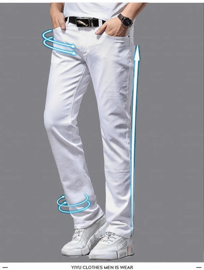 Mens White Stretch Slim Fit Jeans - Casual Business Denim Trousers - ZOOMNSTORE