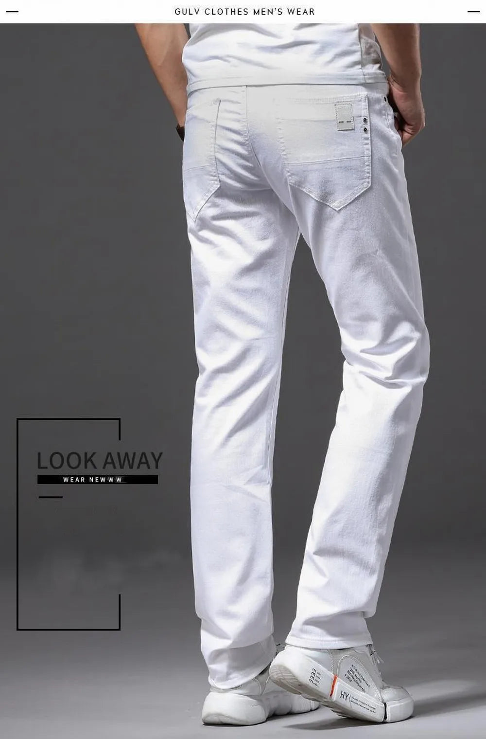 Mens White Stretch Slim Fit Jeans - Casual Business Denim Trousers - ZOOMNSTORE