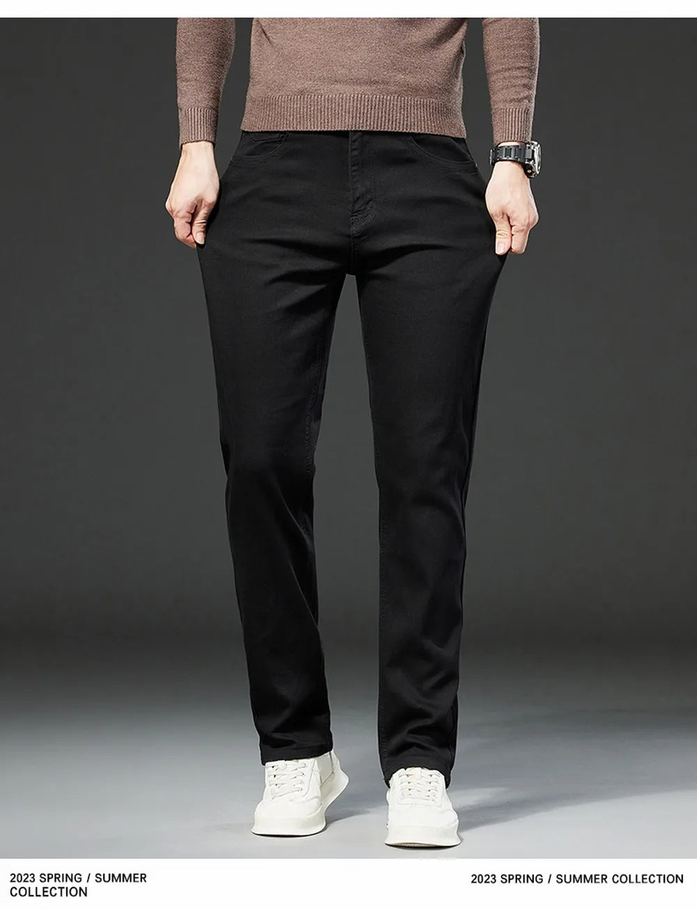 Mens White Stretch Slim Fit Jeans - Casual Business Denim Trousers - ZOOMNSTORE