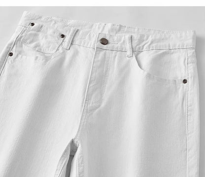 Mens White Stretch Slim Fit Jeans - Casual Business Denim Trousers - ZOOMNSTORE