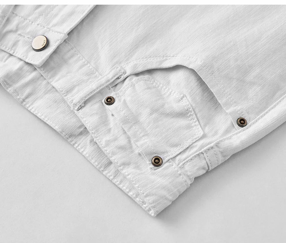 Mens White Stretch Slim Fit Jeans - Casual Business Denim Trousers - ZOOMNSTORE