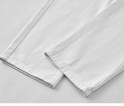 Mens White Stretch Slim Fit Jeans - Casual Business Denim Trousers - ZOOMNSTORE