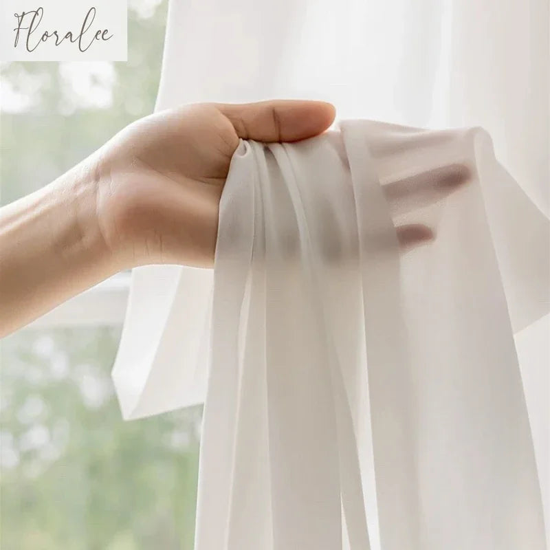 Solid White Tulle High Quality Thick Yarn Luxury Chiffon Sheer Window Curtains for Living Room Bedroom Decor Voile Opaque Drapes - ZOOMNSTORE