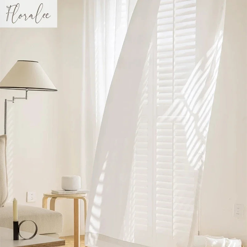 Solid White Tulle High Quality Thick Yarn Luxury Chiffon Sheer Window Curtains for Living Room Bedroom Decor Voile Opaque Drapes - ZOOMNSTORE