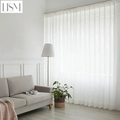 White Tulle Curtains - Sheer Voile Window Drapes for Living Room and Bedroom - ZOOMNSTORE