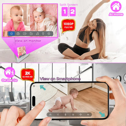 2K 3MP WiFi Baby Monitor with Two Camera Split-Screen Baby Phone via APP Control & 4.3" IPS Screen Auto Tracking PTZ Baby Camera - ZOOMNSTORE