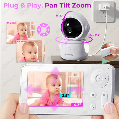 2K 3MP WiFi Baby Monitor with Two Camera Split-Screen Baby Phone via APP Control & 4.3" IPS Screen Auto Tracking PTZ Baby Camera - ZOOMNSTORE
