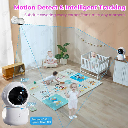 2K 3MP WiFi Baby Monitor with Two Camera Split-Screen Baby Phone via APP Control & 4.3" IPS Screen Auto Tracking PTZ Baby Camera - ZOOMNSTORE