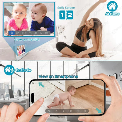 2K 3MP WiFi Baby Monitor with Two Camera Split-Screen Baby Phone via APP Control & 4.3" IPS Screen Auto Tracking PTZ Baby Camera - ZOOMNSTORE