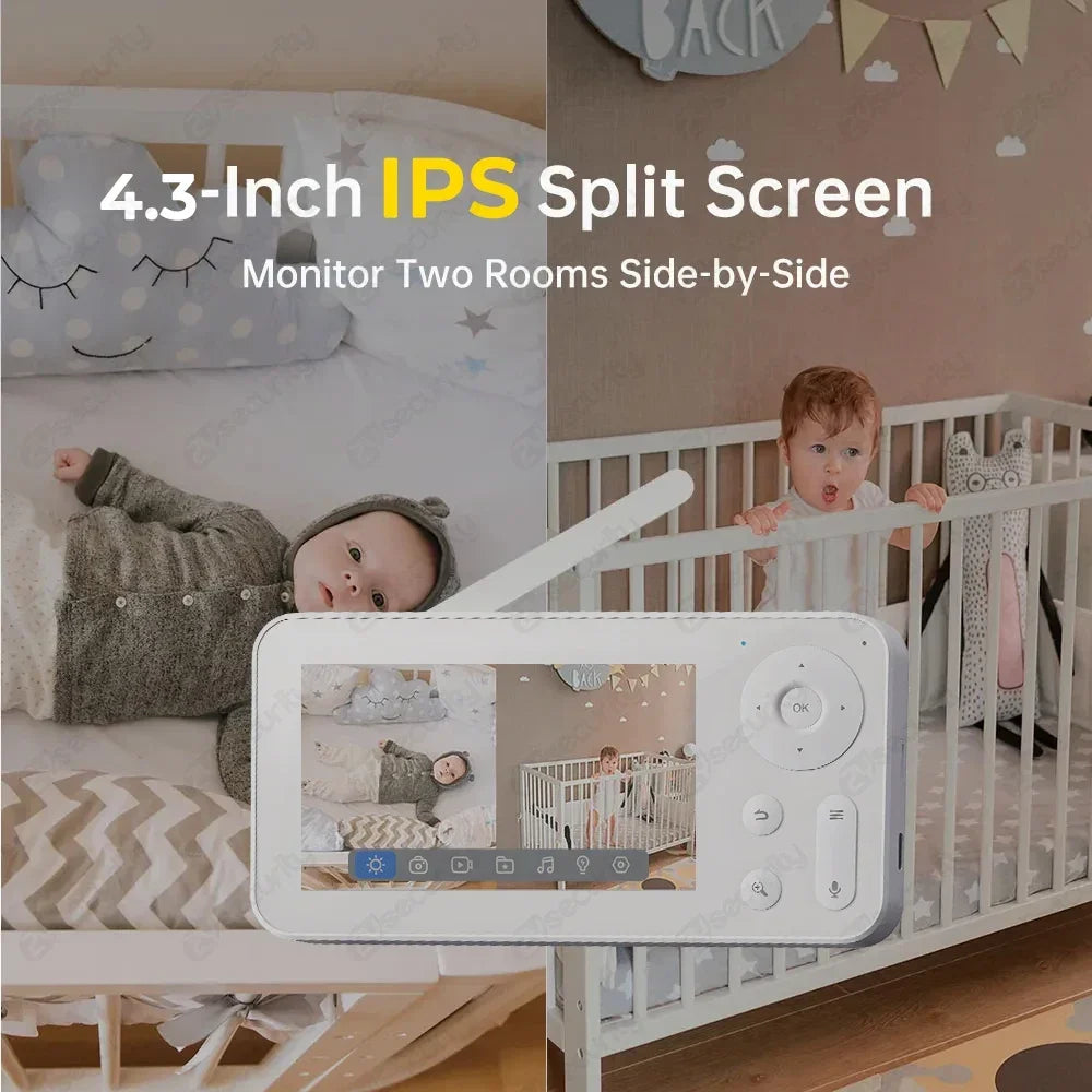 2K 3MP WiFi Baby Monitor with Two Camera Split-Screen Baby Phone via APP Control & 4.3" IPS Screen Auto Tracking PTZ Baby Camera - ZOOMNSTORE