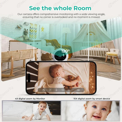 2K 3MP WiFi Baby Monitor with Two Camera Split-Screen Baby Phone via APP Control & 4.3" IPS Screen Auto Tracking PTZ Baby Camera - ZOOMNSTORE