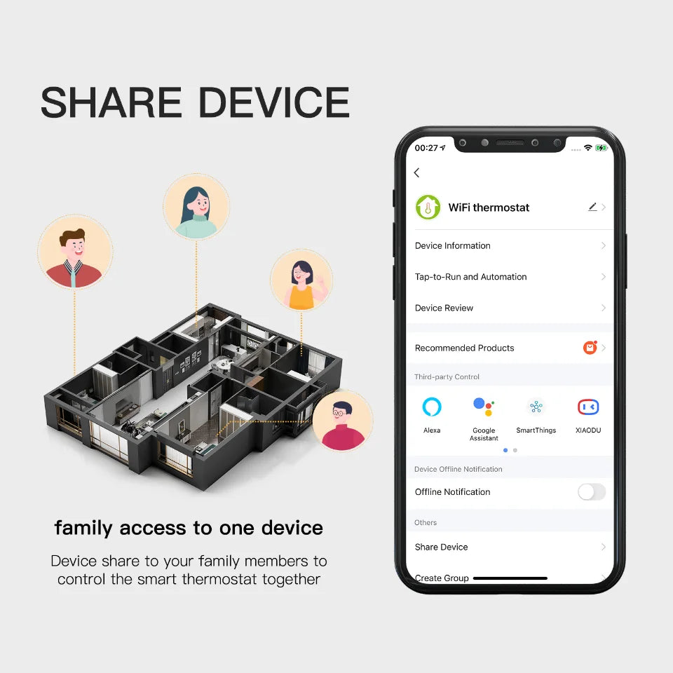 WiFi Floor Heating Thermostat - Smart Voice Control, Alexa Compatible, Programmable Timer - ZOOMNSTORE