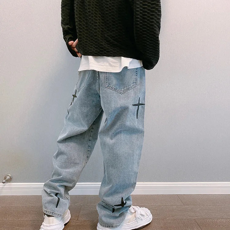 Korean Fashion Baggy Wide Leg Jeans - Mens Casual Loose Denim Pants - ZOOMNSTORE