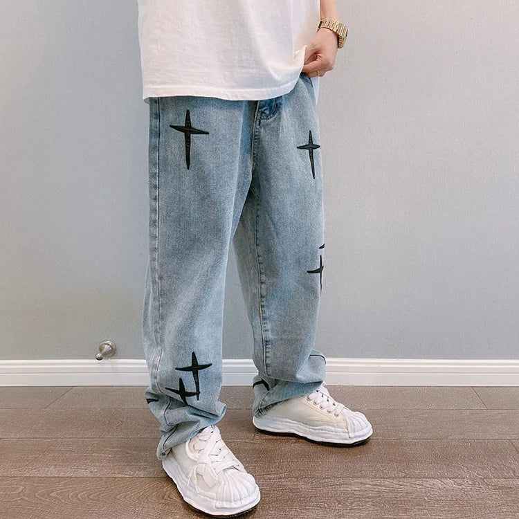 Korean Fashion Baggy Wide Leg Jeans - Mens Casual Loose Denim Pants - ZOOMNSTORE