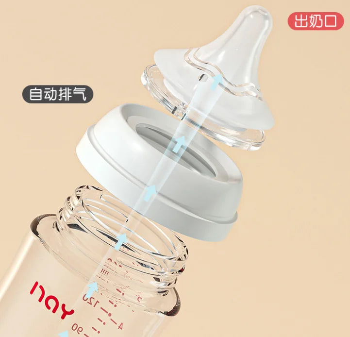 Newborns' wide caliber anti choking glass milk bottle 0-3 months bottle straight body newborn baby bottle - ZOOMNSTORE
