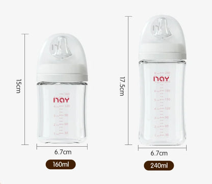 Newborns' wide caliber anti choking glass milk bottle 0-3 months bottle straight body newborn baby bottle - ZOOMNSTORE
