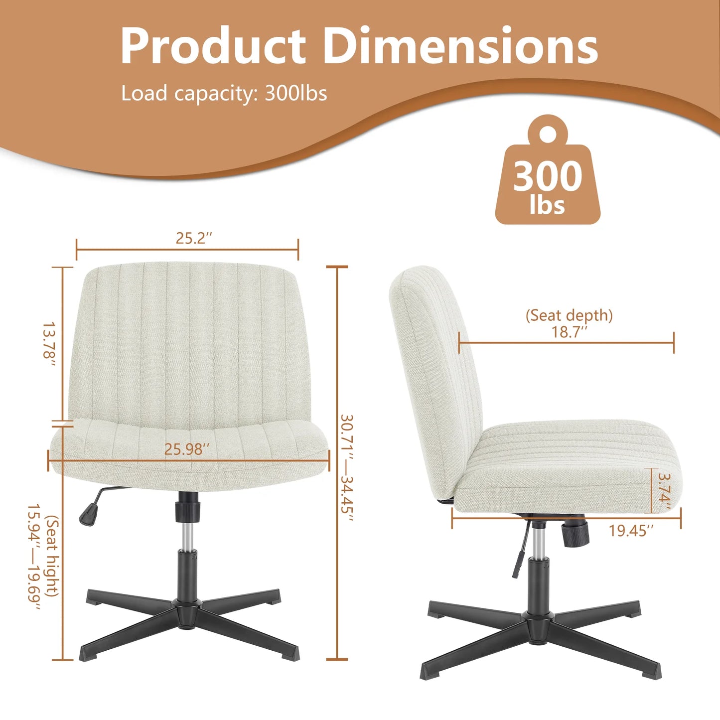 Adjustable Swivel Rocking Chair - Armless Fabric Gaming  Office Chair - ZOOMNSTORE