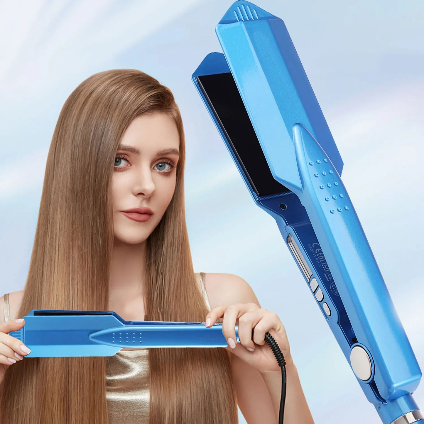 Wide Titanium Flat Iron – Professional Hair Straightener with Dual Voltage & Fast Heat Up - ZOOMNSTORE