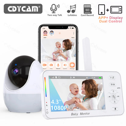 1080P HD WiFi Baby Monitor Phone APP Remote View 4.3" Nanny Night Light VOX HD Night Vision Lullabies Temperature Monitor Camera - ZOOMNSTORE