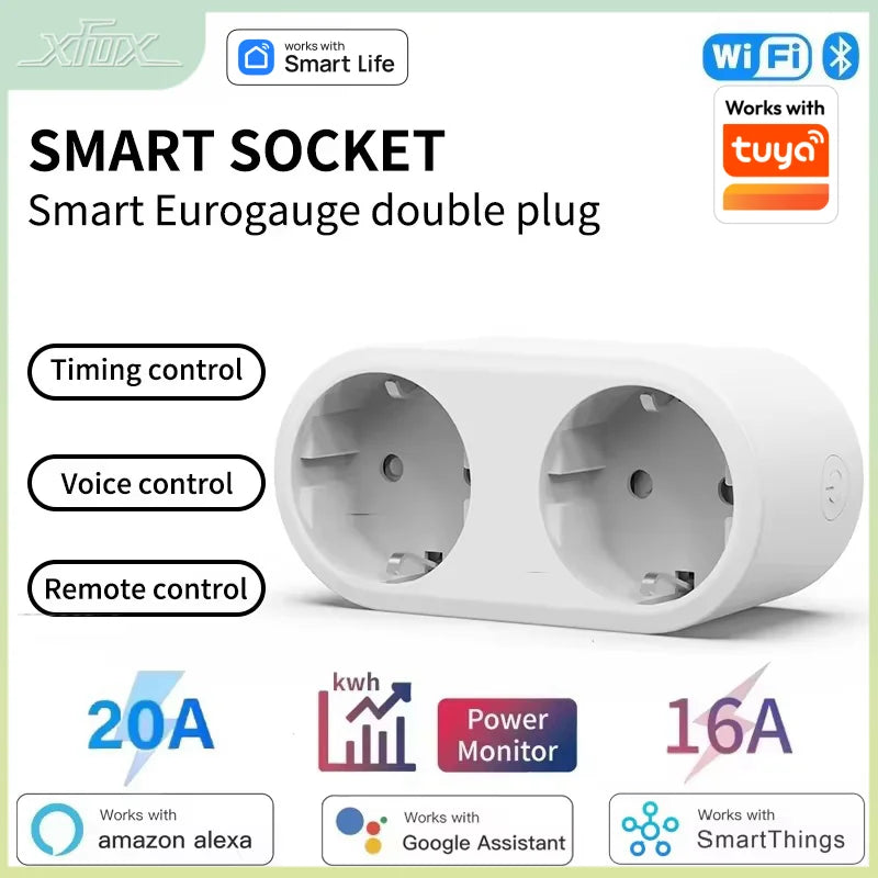 Wifi Smart Plug Dual Outlet Socket EU 16A/20A with Power Monitor & Voice Control - ZOOMNSTORE