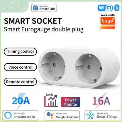 Wifi Smart Plug Dual Outlet Socket EU 16A/20A with Power Monitor & Voice Control - ZOOMNSTORE
