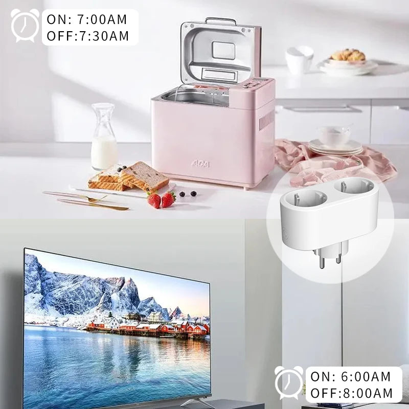 Wifi Smart Plug Dual Outlet Socket EU 16A/20A with Power Monitor & Voice Control - ZOOMNSTORE