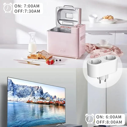 Wifi Smart Plug Dual Outlet Socket EU 16A/20A with Power Monitor & Voice Control - ZOOMNSTORE