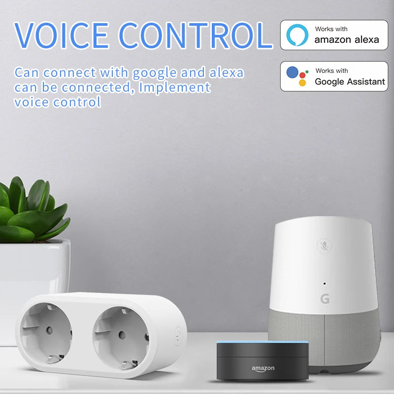 Wifi Smart Plug Dual Outlet Socket EU 16A/20A with Power Monitor & Voice Control - ZOOMNSTORE