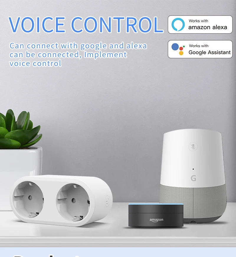 Wifi Smart Plug Dual Outlet Socket EU 16A/20A with Power Monitor & Voice Control - ZOOMNSTORE