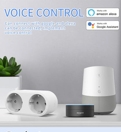 Wifi Smart Plug Dual Outlet Socket EU 16A/20A with Power Monitor & Voice Control - ZOOMNSTORE