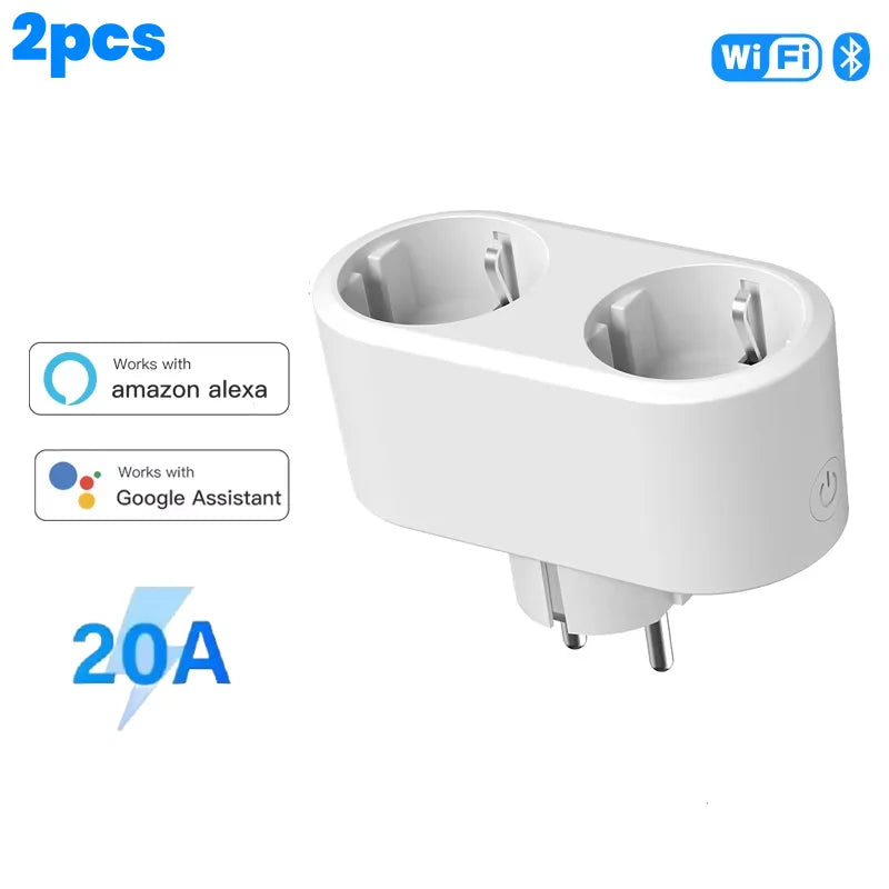 Wifi Smart Plug Dual Outlet Socket EU 16A/20A with Power Monitor & Voice Control - ZOOMNSTORE