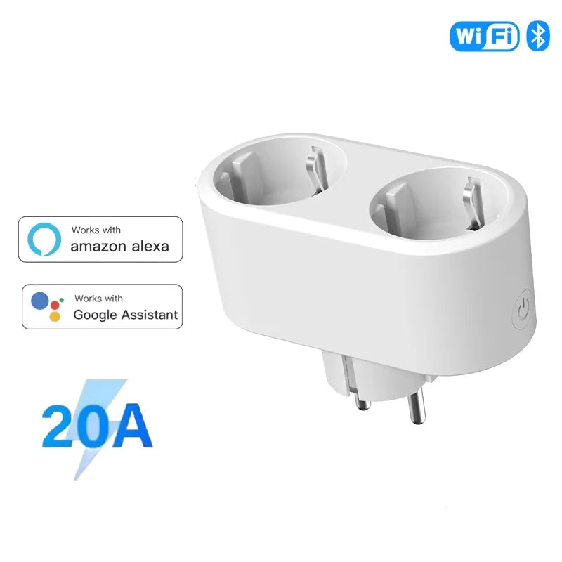 Wifi Smart Plug Dual Outlet Socket EU 16A/20A with Power Monitor & Voice Control - ZOOMNSTORE