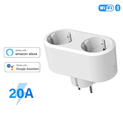 Wifi Smart Plug Dual Outlet Socket EU 16A/20A with Power Monitor & Voice Control - ZOOMNSTORE