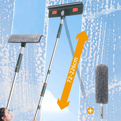 Extended Window Cleaning Tool - Glass Cleaner Mop with Silicone Scraper - ZOOMNSTORE
