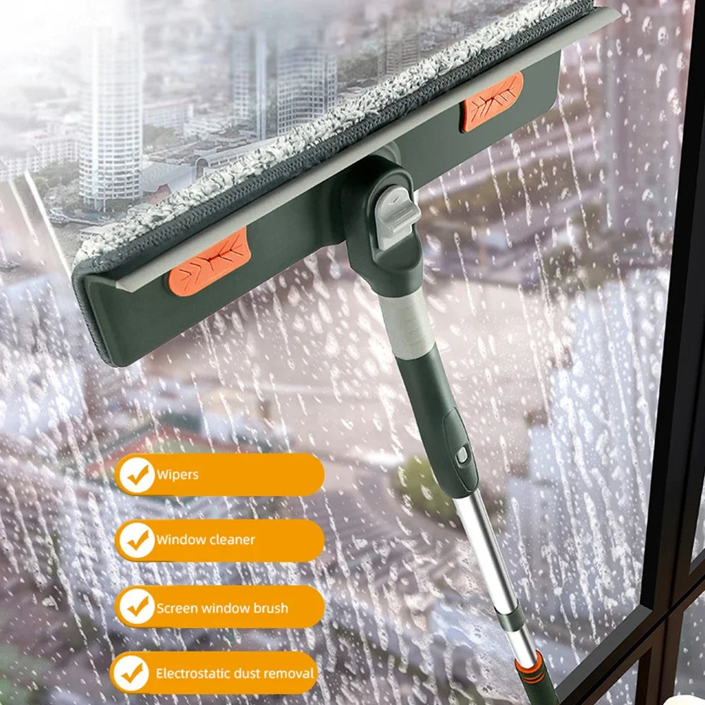 Extended Window Cleaning Tool - Glass Cleaner Mop with Silicone Scraper - ZOOMNSTORE