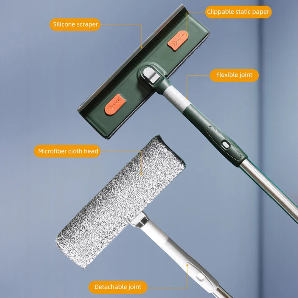 Extended Window Cleaning Tool - Glass Cleaner Mop with Silicone Scraper - ZOOMNSTORE