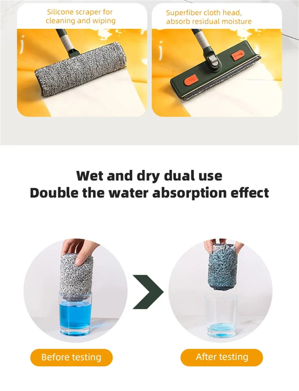 Extended Window Cleaning Tool - Glass Cleaner Mop with Silicone Scraper - ZOOMNSTORE