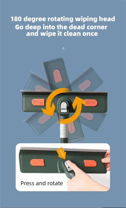 Extended Window Cleaning Tool - Glass Cleaner Mop with Silicone Scraper - ZOOMNSTORE