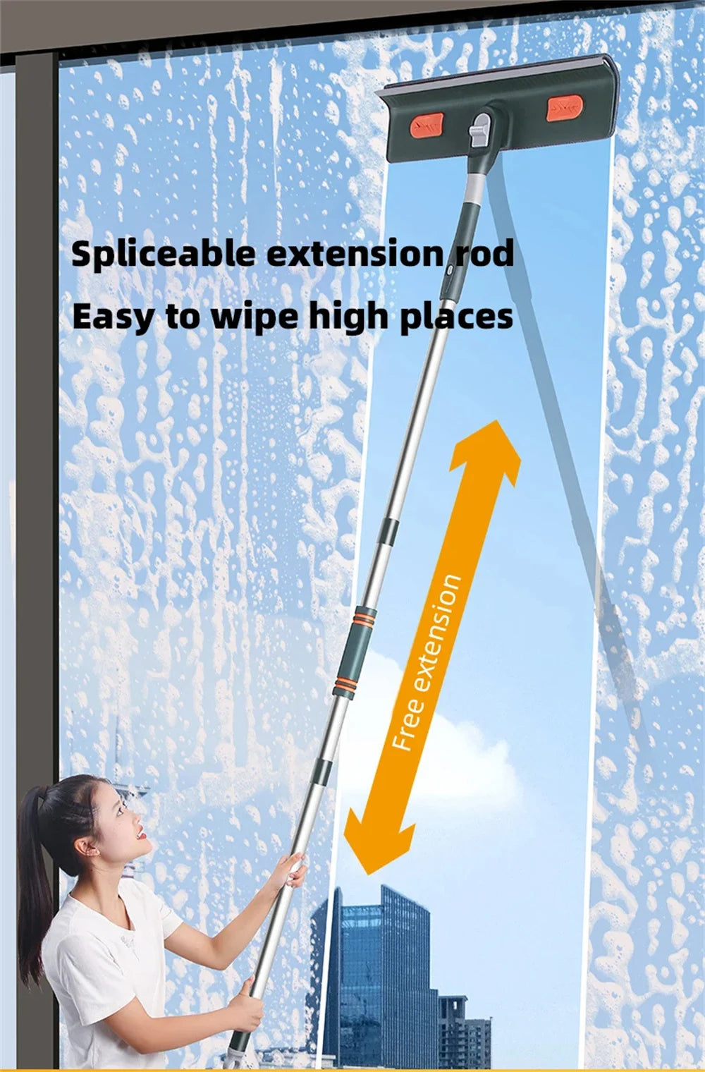 Extended Window Cleaning Tool - Glass Cleaner Mop with Silicone Scraper - ZOOMNSTORE