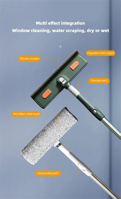 Extended Window Cleaning Tool - Glass Cleaner Mop with Silicone Scraper - ZOOMNSTORE