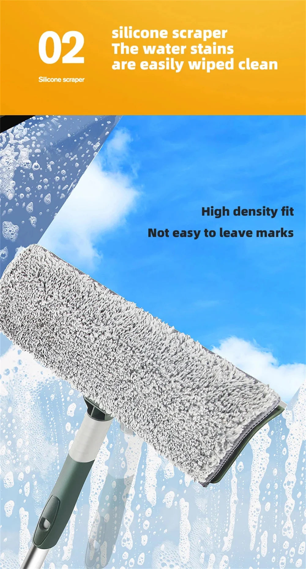 Extended Window Cleaning Tool - Glass Cleaner Mop with Silicone Scraper - ZOOMNSTORE