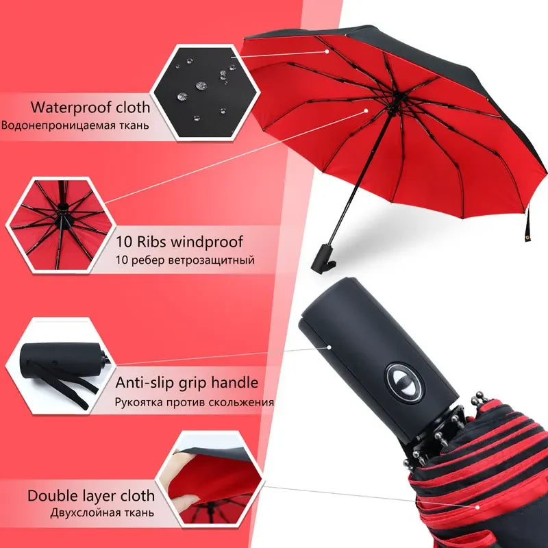 Windproof Double Layer Resistant Umbrella Fully Automatic Rain Men Women 10K Strong Luxury Business Male Large Umbrellas Parasol - ZOOMNSTORE