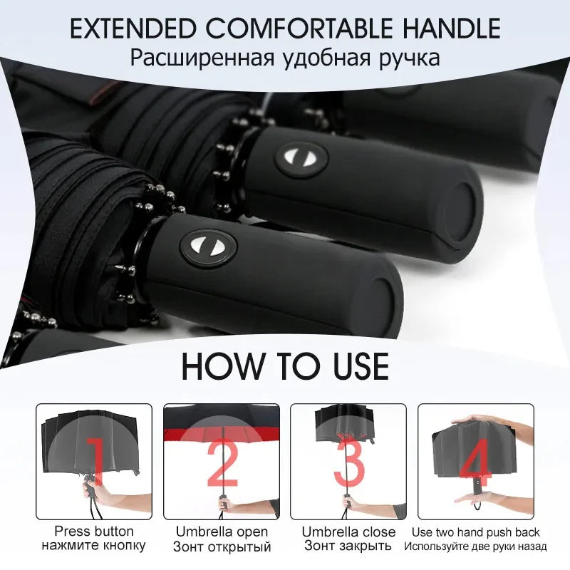 Windproof Double Layer Resistant Umbrella Fully Automatic Rain Men Women 10K Strong Luxury Business Male Large Umbrellas Parasol - ZOOMNSTORE