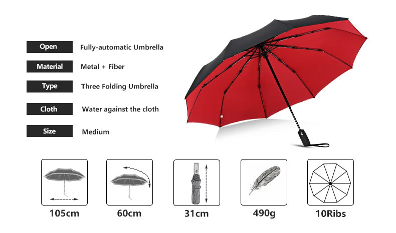 Windproof Double Layer Resistant Umbrella Fully Automatic Rain Men Women 10K Strong Luxury Business Male Large Umbrellas Parasol - ZOOMNSTORE