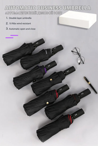 Windproof Double Layer Resistant Umbrella Fully Automatic Rain Men Women 10K Strong Luxury Business Male Large Umbrellas Parasol - ZOOMNSTORE