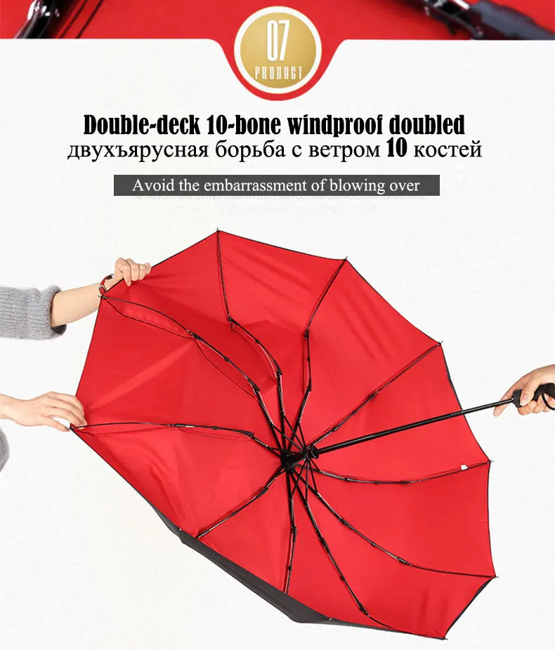 Windproof Double Layer Resistant Umbrella Fully Automatic Rain Men Women 10K Strong Luxury Business Male Large Umbrellas Parasol - ZOOMNSTORE