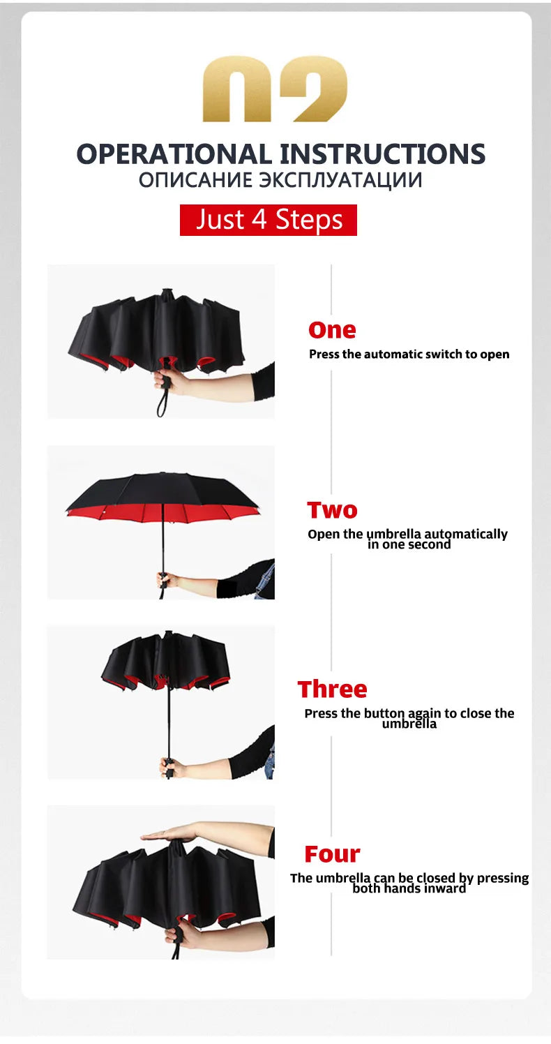 Windproof Double Layer Resistant Umbrella Fully Automatic Rain Men Women 10K Strong Luxury Business Male Large Umbrellas Parasol - ZOOMNSTORE